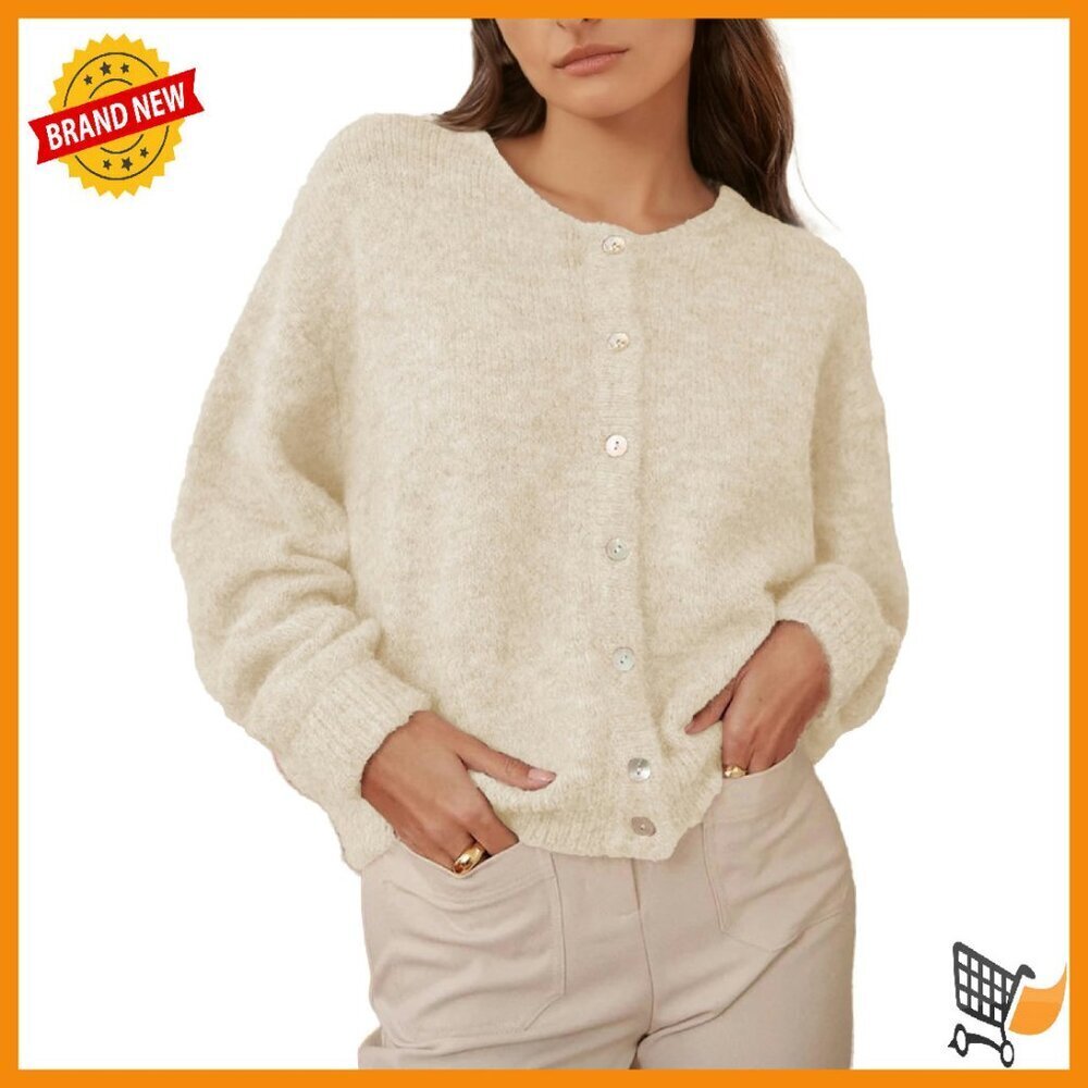 Long Sleeve Button Down Cardigan Sweater Loose Fit Knit Top